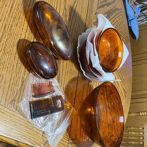 Elegant Amber Bakelite Serveware Set